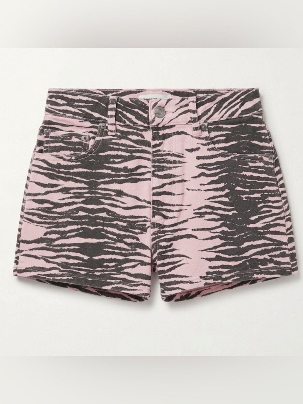 GANNI Pink and Black Zebra-Print Women's Denim Shorts
